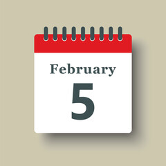 Icon day date 5 February, template calendar page