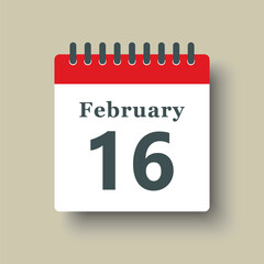 Icon day date 16 February, template calendar page