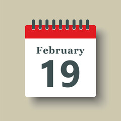 Fototapeta na wymiar Icon day date 19 February, template calendar page