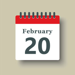 Icon day date 20 February, template calendar page