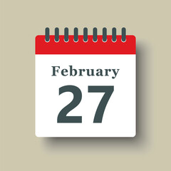 Icon day date 27 February, template calendar page