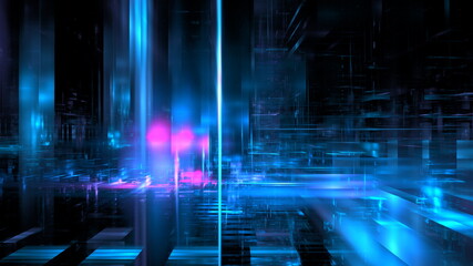Fototapeta premium Hi tech digital interior Abstract data center server, business technology blured Polygonal geometric cyberpunk space, 3D render