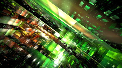 Hi tech digital interior Abstract data center server, business technology blured Polygonal geometric space, 3D render