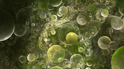 Colorful bubbles in the water drink, a lot of gas oxygen bubbles in soda. Transparent abstract design background