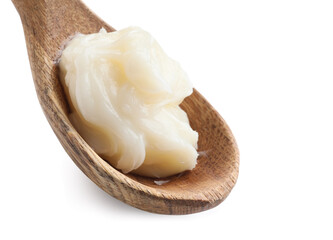 Spoon with lard on white background