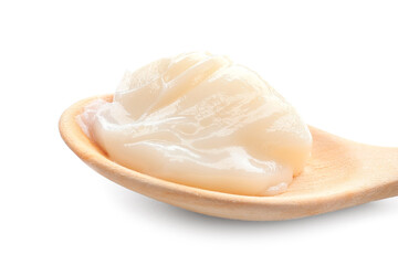 Spoon with lard on white background
