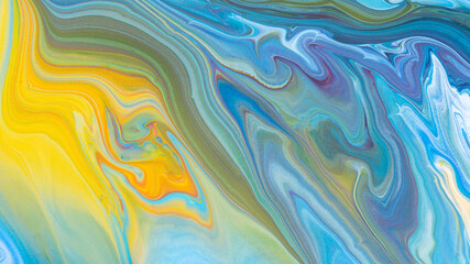 Fototapeta na wymiar Blue Acrylic Pour Color Liquid marble abstract surfaces Design.