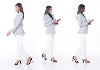 Collage Group Full length Figure snap of 20s Asian Woman brown hair business suit pant
