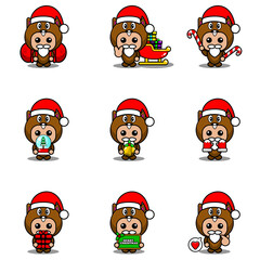 vector cartoon character set mascot costume beaver cute christmas bundle