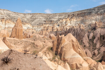 Landscapes in Cappadocia Turkey. Mountain valleys a place to travel in Turkey