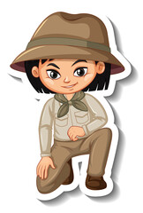 Girl in safari outfit cartoon character sticker