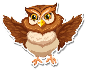 Brown owl bird cartoon character sticker