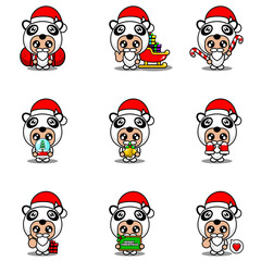 vector cartoon character set mascot costume panda cute christmas bundle
