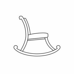Cozy wooden rocking chair Icon. Outline retro Armchair isolated on white background. Line sign rest, work at home, comfort, stay home, interior. A cute vintage piece of furniture. Vector illustration