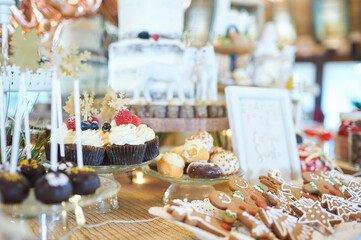 Assorted Christmas desserts in bakery