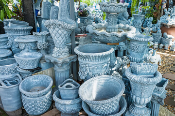 Bangkok, Thailand - August , 07, 2021 : Beautiful large clay plant pot in a garden supply store at Bangkok, Thailand