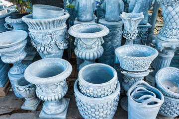 Bangkok, Thailand - August , 07, 2021 : Beautiful large clay plant pot in a garden supply store at Bangkok, Thailand