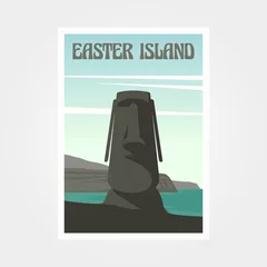 Poster easter island moai statue vintage travel poster illustration design © linimasa