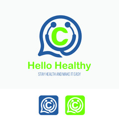 Initial c Letter with stethoscope and bubble speech for health care consultant service business logo design template. Hospital Clinic Call Center Icon Symbol design template.