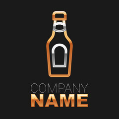 Line Champagne bottle icon isolated on black background. Merry Christmas and Happy New Year. Colorful outline concept. Vector