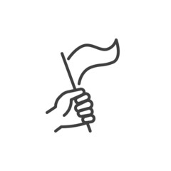 Hand holding flag line icon