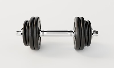 Obraz na płótnie Canvas One dumbbell on isolated white background. Fitness and sport concept. 3D illustration rendering