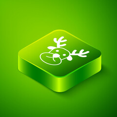 Isometric Reindeer icon isolated on green background. Merry Christmas and Happy New Year. Green square button. Vector