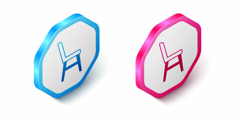 Isometric Chair icon isolated on white background. Hexagon button. Vector