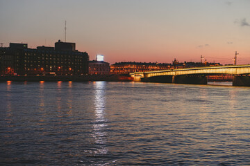 liteyny bridge and right bank of Neva river, Saint petersburg, Russia. sunset in city