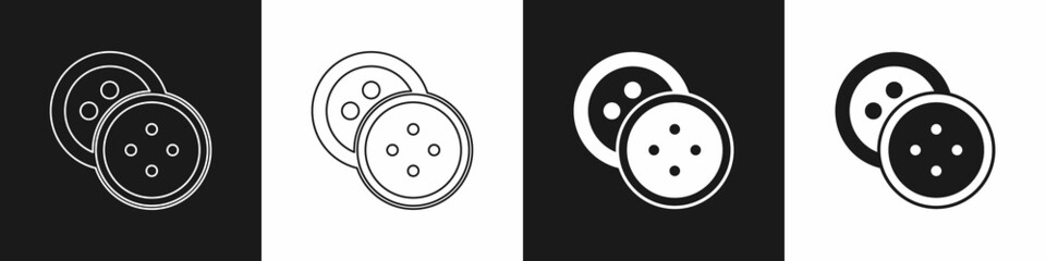 Set Sewing button for clothes icon isolated on black and white background. Clothing button. Vector