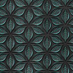 Metallic seamless texture with carving flowers pattern, 3D illustration, 3d panel