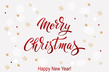 Merry Christmas and Happy New Year hand lettering calligraphy. Vector holiday illustration element. Typographic element for congratulations.