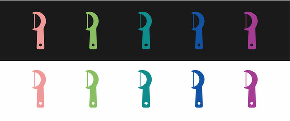 Set Dental floss icon isolated on black and white background. Vector