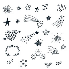 Vector hand drawn vintage set of  stars elements for design