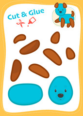 Cut and Glue Worksheet. Education paper game. Blue dog