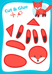 Cut and Glue Worksheet. Education paper game. Fox