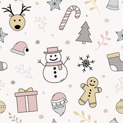 Seamless pattern with Xmas elements. Christmas background. Vector