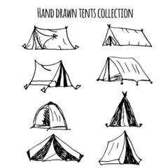 Vector hand drawn set of tents.