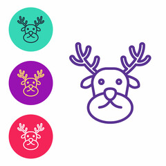 Set line Reindeer icon isolated on white background. Merry Christmas and Happy New Year. Set icons colorful. Vector