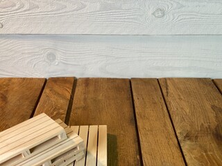 background with oak planks and pine planks painted white mini pallet coaster