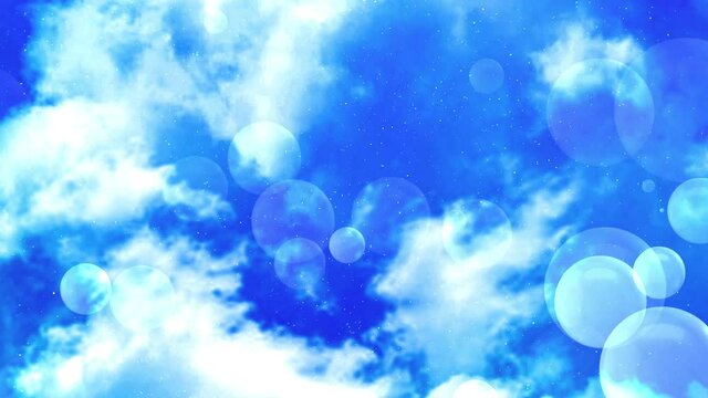 キラキラしている晴天の青空と雲の動画　4K　L　ネイビー　コバルトブルー　青　レンズフレア　反射OOP