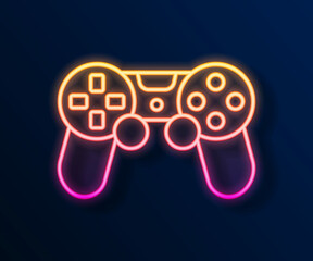 Glowing neon line Game controller or joystick for game console icon isolated on black background. Vector © Iryna
