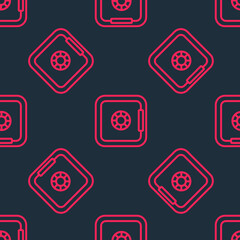 Red line Safe icon isolated seamless pattern on black background. The door safe a bank vault with a combination lock. Reliable Data Protection. Vector