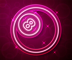 Glowing neon line Billiard pool snooker ball with number 8 icon isolated on red background. Vector