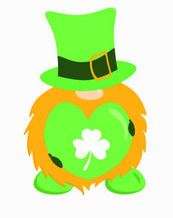 patricks day man gnome in a hat with a heart shamrock