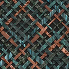 Tapeten Nahtlose Textur mit diagonalen Querstreifenmuster, Webhintergrund, Kupfer- und Bronzefarbe, 3D-Illustration © Jojo textures