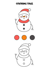 Color cartoon Christmas snowman. Worksheet for kids.