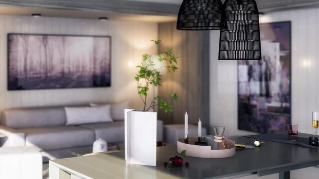 Apartment Designed With White Boeards & Modern Furnitures - loopable 3D Visualizationom
