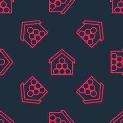 Red line Wooden logs icon isolated seamless pattern on black background. Stack of firewood. Vector