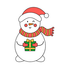 Cute cartoon snowman isolated on white background.